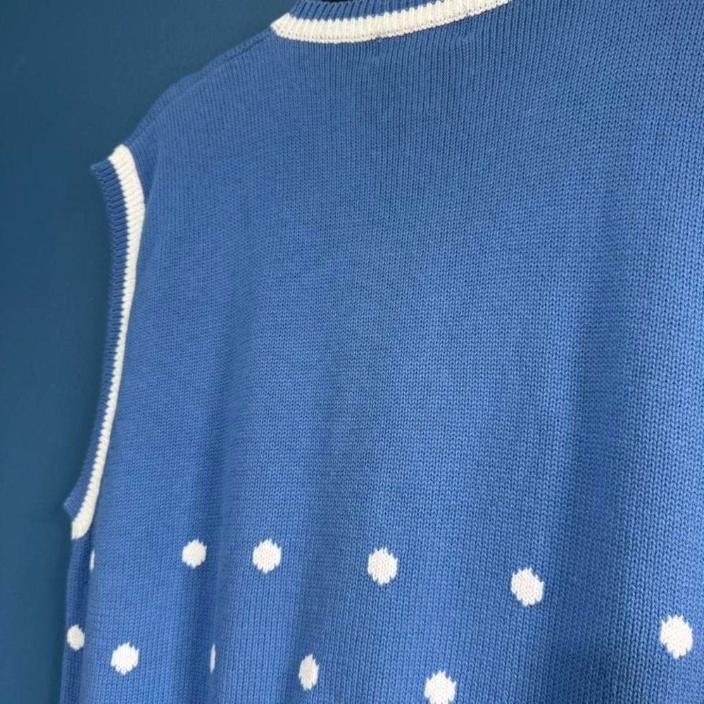 Vintage 1980s Sweater Vest Women's Size XL Blue White Polkadot Lady Lamode Prep - Picture 7 of 8